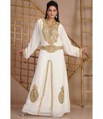 Cream georgette embroidered zari work islamic-kaftans