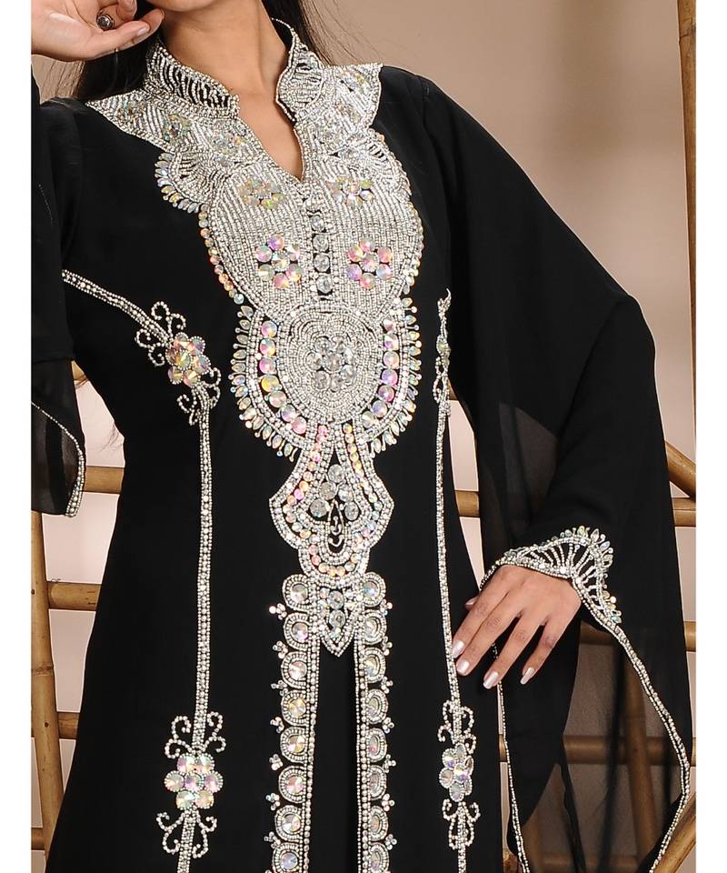 Black georgette embroidered zari work islamic-kaftans