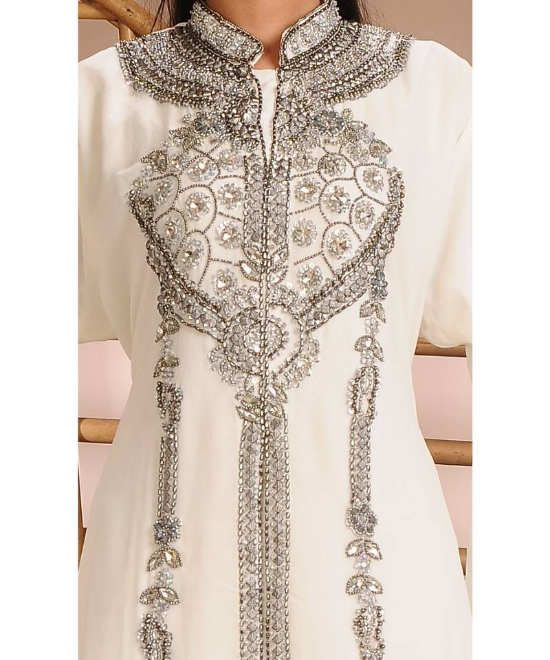 Cream georgette embroidered zari work islamic-kaftans