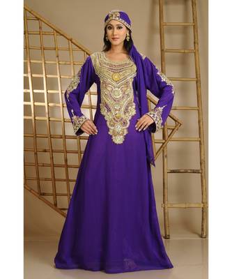 Purple georgette embroidered zari work islamic-kaftans 1