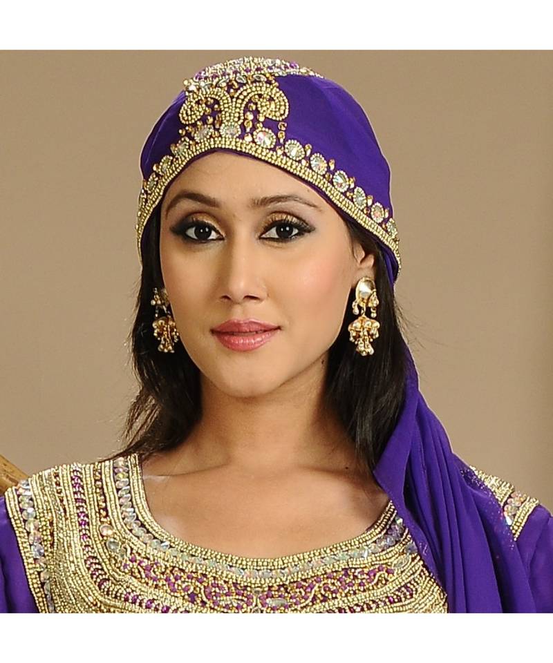 Purple georgette embroidered zari work islamic-kaftans