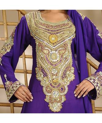 Purple georgette embroidered zari work islamic-kaftans 3