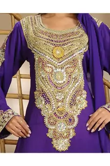 Purple georgette embroidered zari work islamic-kaftans
