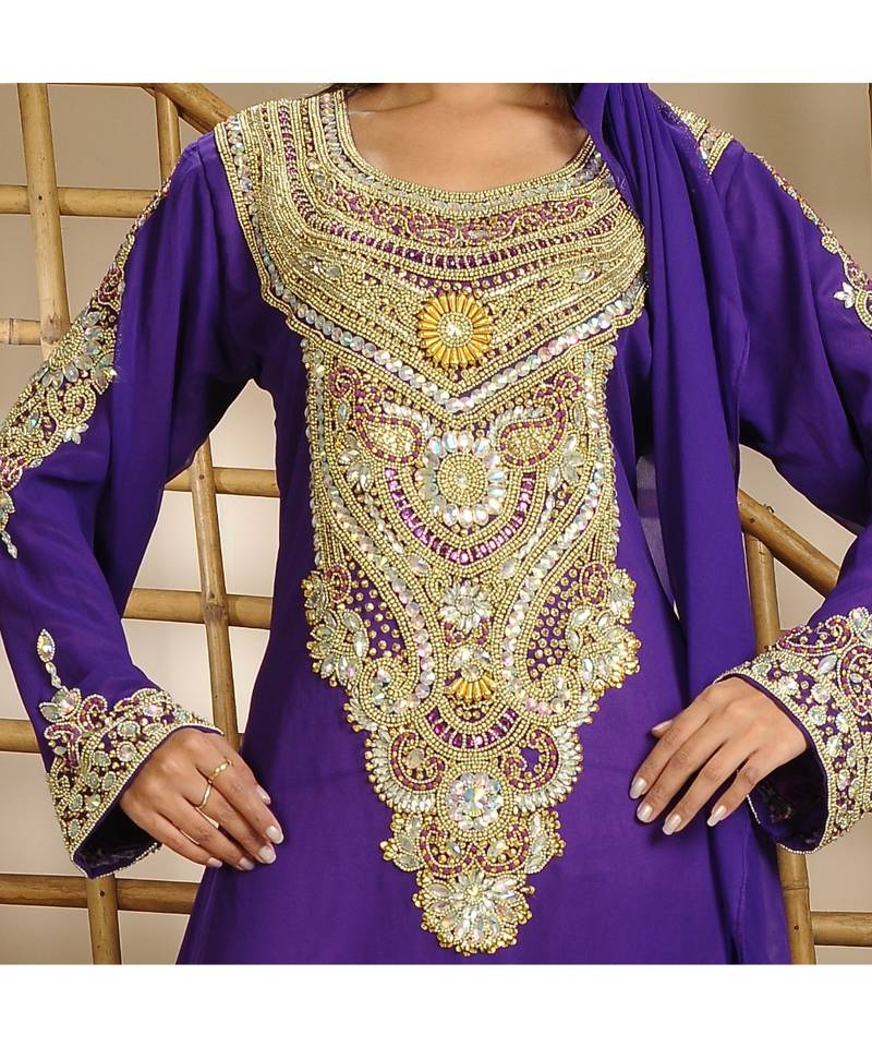 Purple georgette embroidered zari work islamic-kaftans