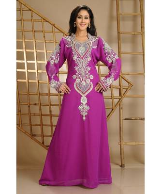 Magenta georgette embroidered zari work islamic-kaftans 1