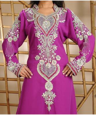 Magenta georgette embroidered zari work islamic-kaftans 2