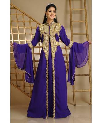 Purple georgette embroidered zari work islamic-kaftans 1