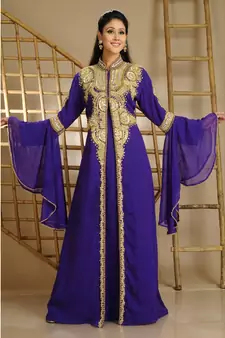 Purple georgette embroidered zari work islamic-kaftans