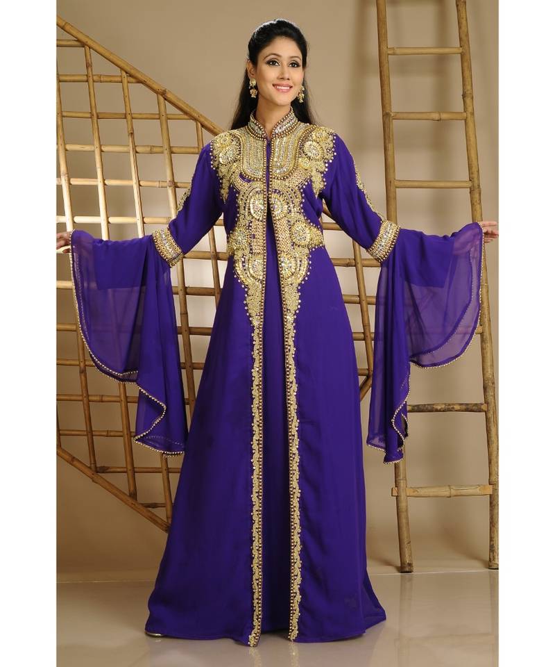 Purple georgette embroidered zari work islamic-kaftans