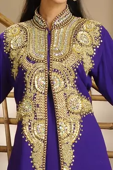 Purple georgette embroidered zari work islamic-kaftans