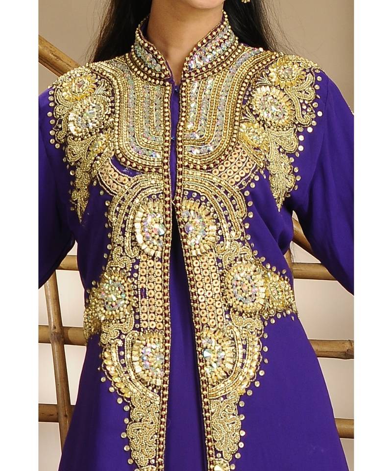 Purple georgette embroidered zari work islamic-kaftans