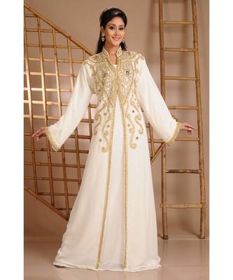 Cream georgette embroidered zari work islamic-kaftans 1