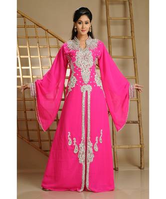 Pink georgette embroidered zari work islamic-kaftans 1