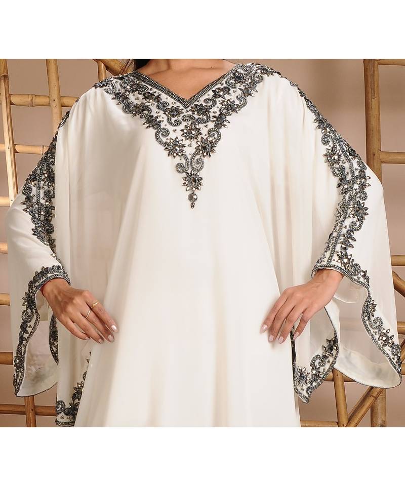 Cream georgette embroidered zari work islamic-kaftans