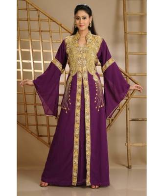 Wine georgette embroidered zari work islamic-kaftans 2