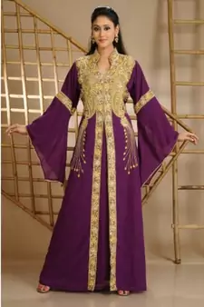 Wine georgette embroidered zari work islamic-kaftans