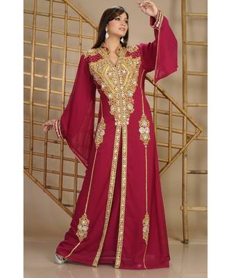 Maroon georgette embroidered zari work islamic-kaftans 1