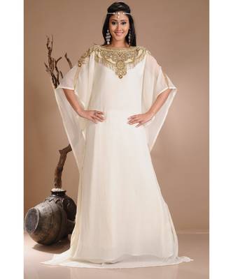 Cream georgette embroidered zari work islamic-kaftans 1