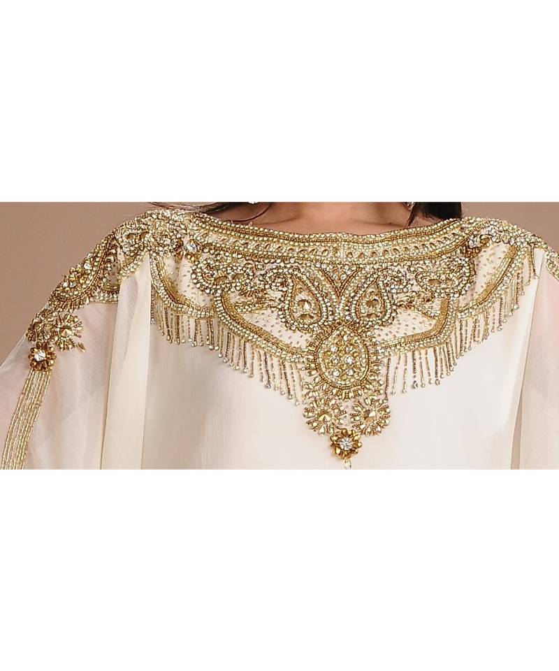 Cream georgette embroidered zari work islamic-kaftans