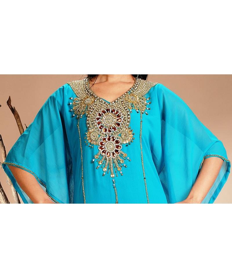 turquoise georgette embroidered zari work islamic-kaftans