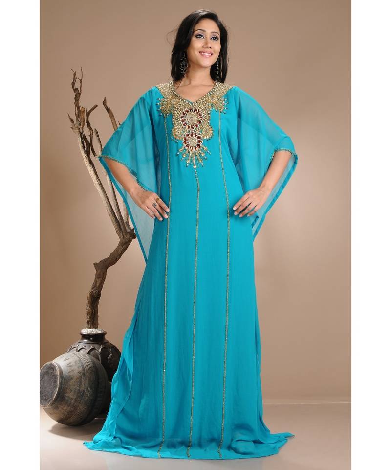 turquoise georgette embroidered zari work islamic-kaftans