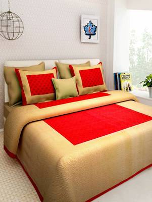 Dreamy Zone Red & Beige Cotton Jaipuri Double Bedsheet with Pillow Cover 1