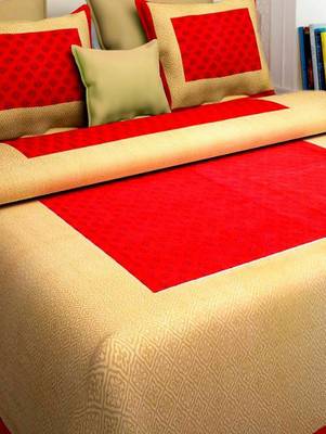 Dreamy Zone Red & Beige Cotton Jaipuri Double Bedsheet with Pillow Cover 2