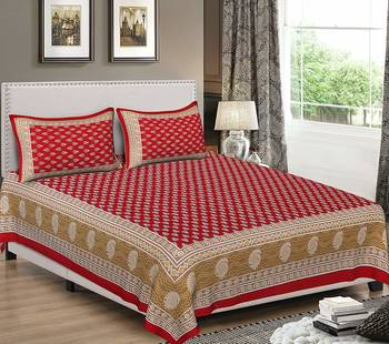Dreamy Zone Red Cotton Jaipuri Double Bedsheet with Pillow Cover 1