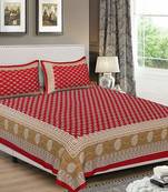 Dreamy Zone Red Cotton Jaipuri Double Bedsheet with Pillow Cover