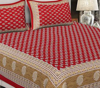Dreamy Zone Red Cotton Jaipuri Double Bedsheet with Pillow Cover 2