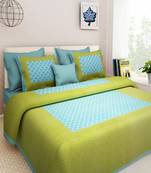 Dreamy Zone Sky Blue & Green Cotton Jaipuri Double Bed Sheet with Pillow Cover