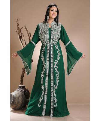 green georgette embroidered zari work islamic-kaftans 1