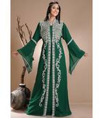 green georgette embroidered zari work islamic-kaftans