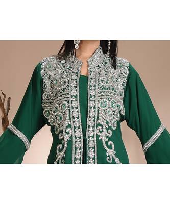 green georgette embroidered zari work islamic-kaftans 2