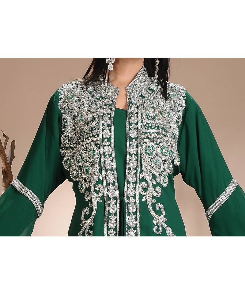 green georgette embroidered zari work islamic-kaftans