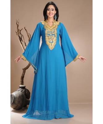 turquoise georgette embroidered zari work islamic-kaftans 1