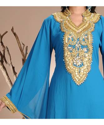turquoise georgette embroidered zari work islamic-kaftans 2