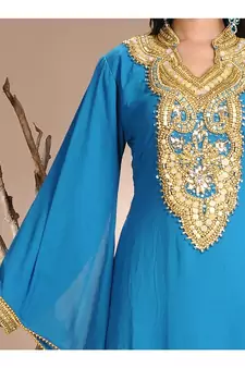 turquoise georgette embroidered zari work islamic-kaftans