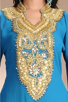 turquoise georgette embroidered zari work islamic-kaftans