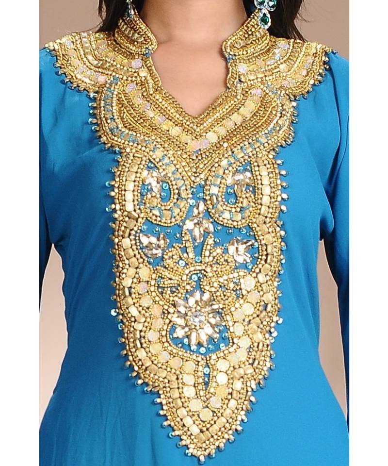 turquoise georgette embroidered zari work islamic-kaftans