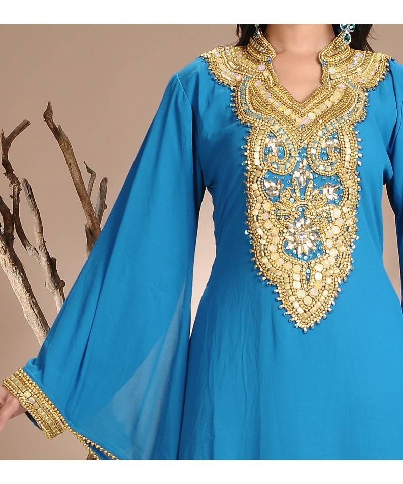 turquoise georgette embroidered zari work islamic-kaftans