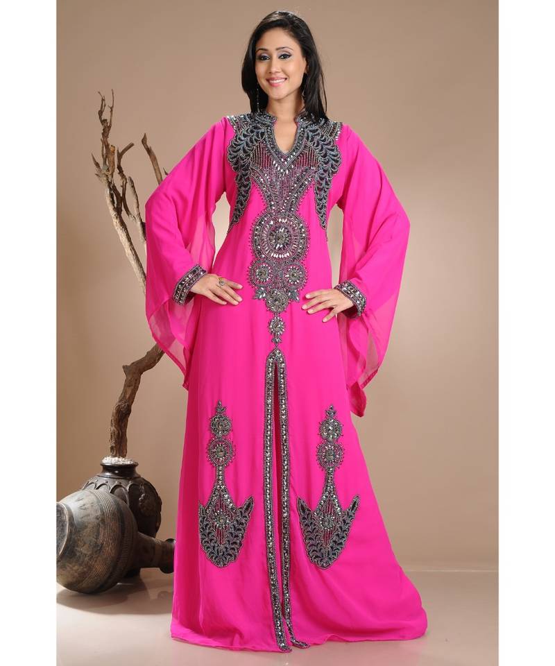 pink georgette embroidered zari work islamic-kaftans