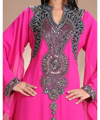 pink georgette embroidered zari work islamic-kaftans 3