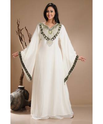 Cream georgette embroidered zari work islamic-kaftans 1