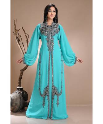turquoise georgette embroidered zari work islamic-kaftans 1