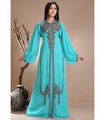 turquoise georgette embroidered zari work islamic-kaftans