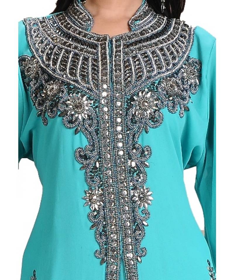 turquoise georgette embroidered zari work islamic-kaftans