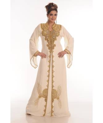 Cream georgette embroidered zari work islamic-kaftans 1