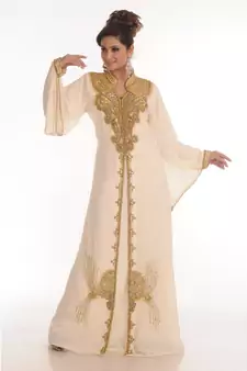 Cream georgette embroidered zari work islamic-kaftans
