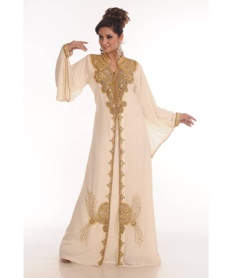 Cream georgette embroidered zari work islamic-kaftans